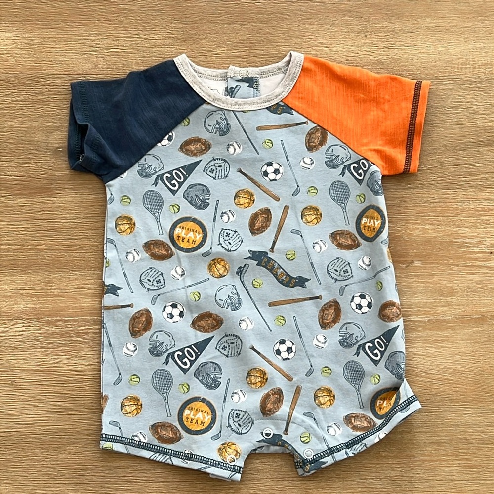 Mudpie Baby Boy Sports Short Sleeve Romper 6-9 9-12 months